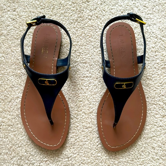 Ralph Lauren Navy blue and leather sandals - Picture 1 of 7